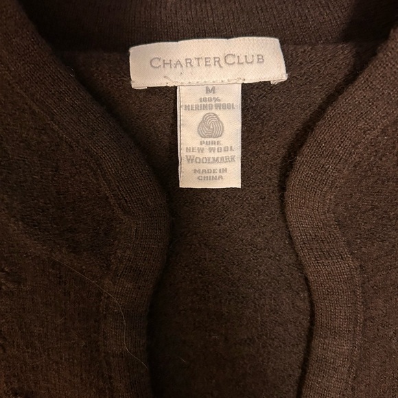 Charter Club 100% Merino Wool Brown Knit Sweater with Embroidery and Buttons - Picture 4 of 4